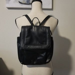 Black soft leather backpack